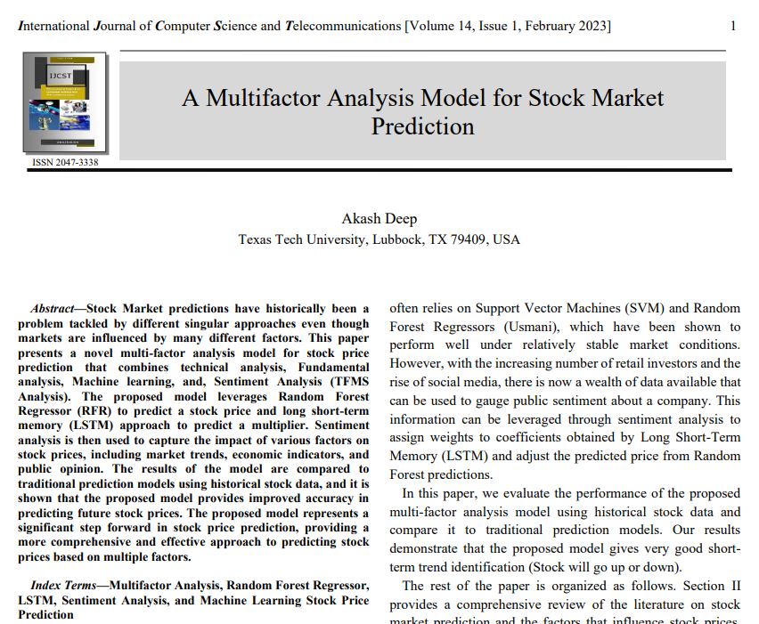 A Multifactor Analysis Model for Stock Market Prediction